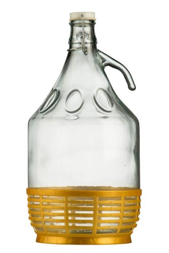  Demizson 5 Literes csatos üvegpalack + Műanyag alj pálinkás üveg