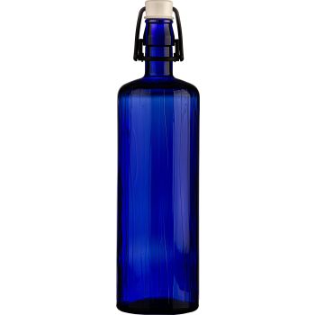   Rigata 1Literes KÉK üvegpalack pálinkás,vizes üveg FEHÉR csattal