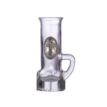 Ón címkés füles Grappa üvegpohár  0,04 Literes barack 